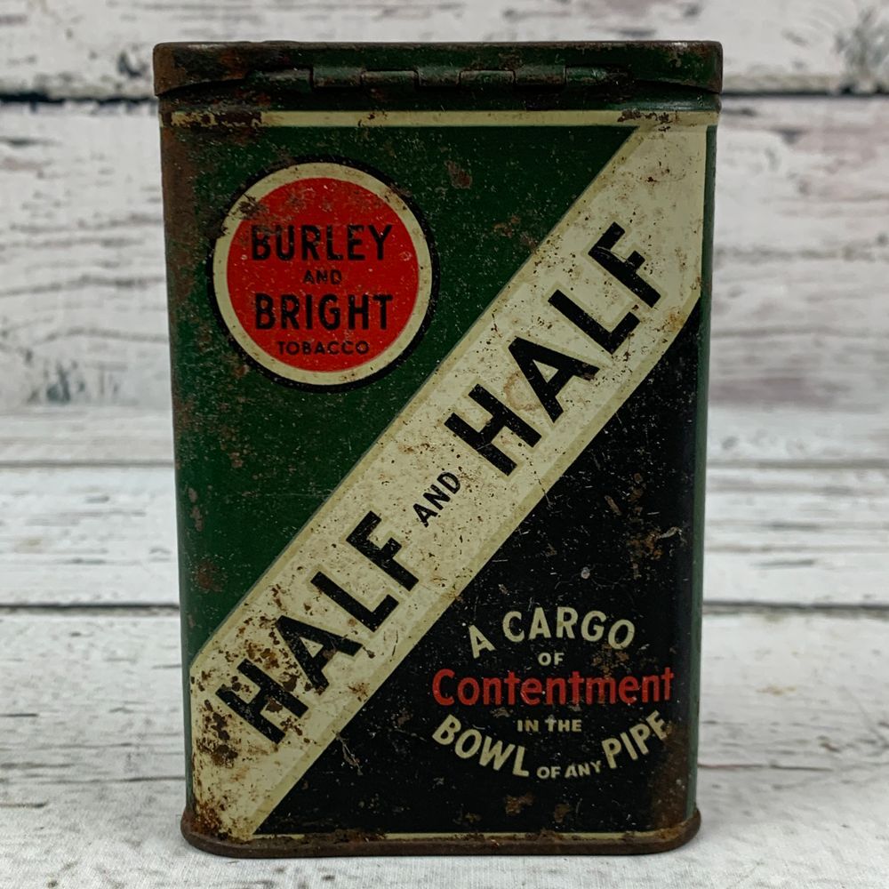 Burley‎ and Bright Half and Half Tobacco Tin Green Black Advertising Vintage
